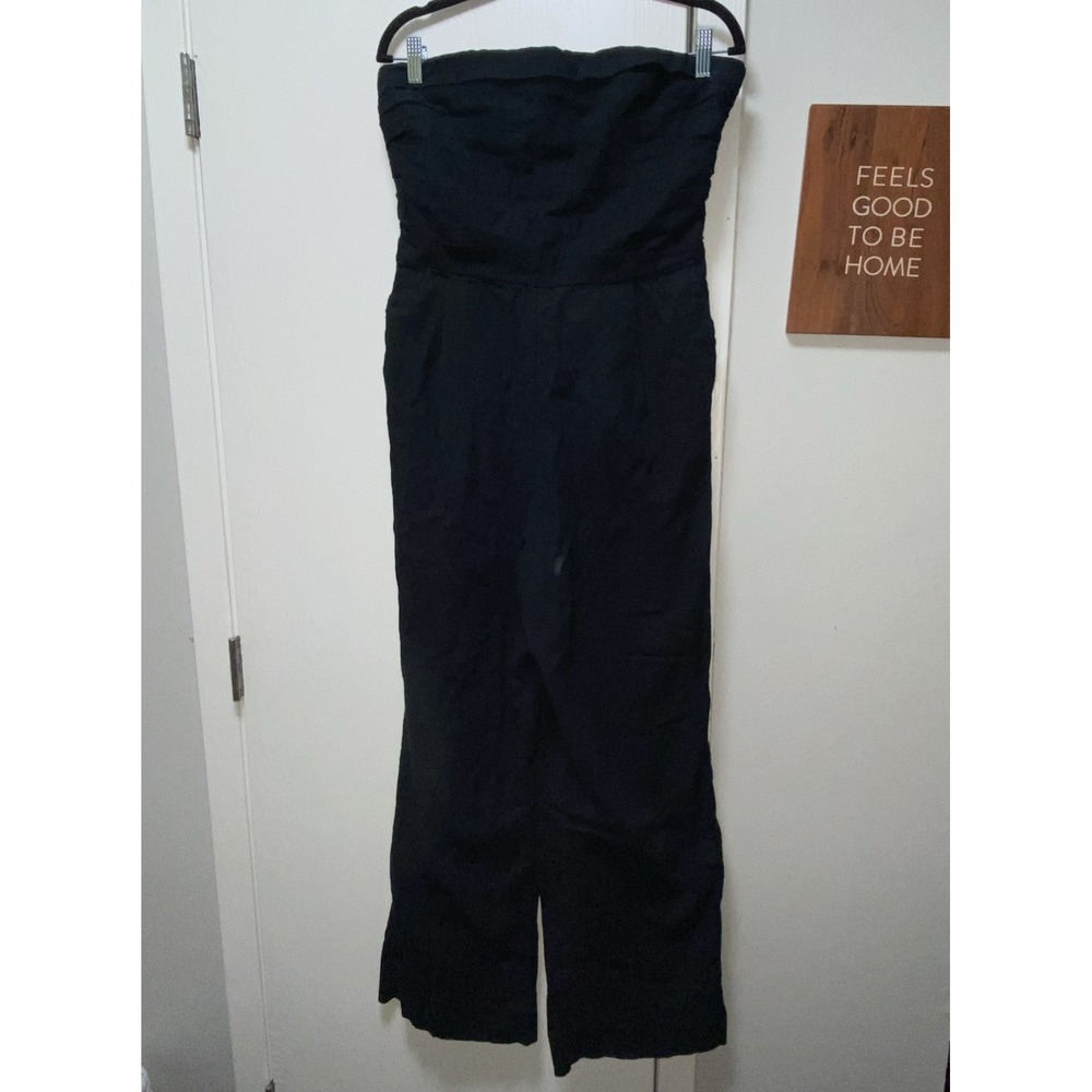 Abercrombie And Fitch Wowmns Black L Wide Leg Jumpsuit Strapless Linen/cotton